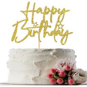INNORU Happy Birthday Cake Topper, Birthday Sign Party Cake Decor, Anniversary Party, Adults Children Teenager Birthday Party Decoration Supplies, Gold Glitter