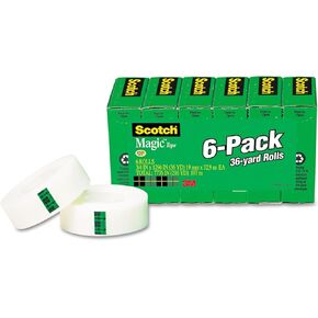 Scotch 8106PK Magic Tape, 1-Inch Core, 3/4-Inch x1296-Inch, 6/PK, Transparent