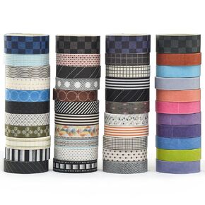 44 ROLLS BASIC WASHI TAPE PACK COLALS Solid Arts Artsive Latshesive Patterns Plaid Plaid Plaid Tape Tape Tape For Craft و Kids و Scrapbook و DIY و Hift Wabs