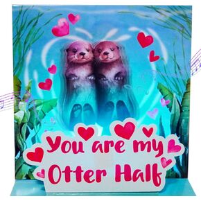 Ribbli Anniversary Card, Funny Otter Couple Dance with Light and Music, Pop Up Musical Cards for Husband Wife, Romantic Gift for Valentines Day and Birthday, 6.1 x 6.1 Inches with Envelope