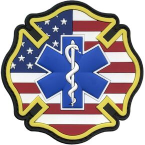 Firefighter Patch PVC American Flag EMS Patch Compatible with Velcro Firefighter Patches for Backpacks Medical Patch Paramedic Patch Fire Patch Medic Patch EMS Patches EMT Patch (Blackout Subdued)