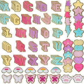 52Pcs Self Adhesive Chenille Letter Patches Chenille Letters Embroidered Patches for Clothing Shoes Bags Fabric Hats (Black)