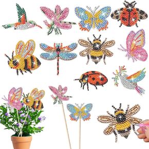 loghohu 10 Pack Butterfly Diamond Art Kits for Garden Decor with Hummingbird, Ladybug, Bee, Dragonfly Invisible Garden Stakes Diamond Painting Ornaments Kits for Indoor Outdoor Yard Decor