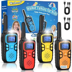 Walkie Talkies for Kids Long Respretable ، هدية عيد ميلاد Wishouse لعيد الميلاد لـ 3 4 5 6 7 7 8 سنوات من الأولاد ، وألعاب التخييم في المشي لمسافات طويلة مع NOAA ، و SOS ، و SOS ، ومصباح ، وحبل ، وسهولة الاستخدام ، 4 عبوات