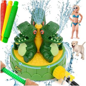 Water Sprinkler for Kids Outdoor Play - Dinosaur Sprinkler For Kids Water Play Sprinkler for Yard Outdoor Activities Summer Fun Water Spray Toy For Toddlers with 2 Hose Clamp 3 PopTube Pets Boys Girls