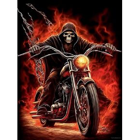 DIY Diamond Painting Kit for Adults, Handsome Skeleton Rides Motorcycle Diamond Painting, Chic 5D Round Gemstone Diamond Art for Club Bar Decor Wall Decor Gift 12x16inch
