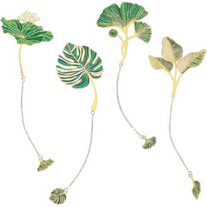 4pcs Metal Bookmarks with Chain Lotus Leaf Bookmark Birthday Gifts Teacher Christmas Gifts Unique Plant Gifts Literary Accessory Appreciation Stuffers for Grils Women Book Lovers Readers Writers
