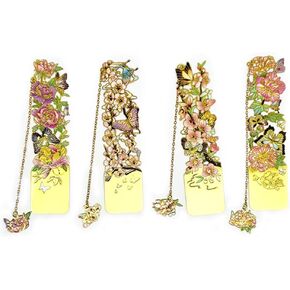 4pcs Metal Bookmarks with Chain,Flower Bookmark, Golden Hollow Bookmark for Book Lovers, Writers, Readers, Women