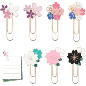 7Pcs Cute Cherry Paper Clips Bookmark, Mabor Large Size Paper Clip Funny Cherry Blossom Paper Clips Colorful Sunflower Daisy Sakura Paperclip for School Office Supplies
