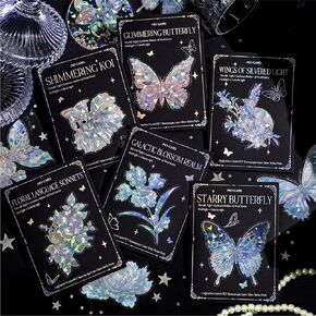 Aromoty 60 Pieces Large Holographic Stickers Set, Silver Glitter Shiny Stickers Nature Decals for Scrapbooking Supplies Junk Bullet Journals Daily Planner Laptop Crafts Water Bottles Decor