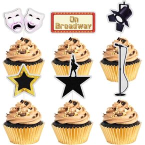 Movie Night Cupcake Toppers Decoration,On Broadway Cupcake Toppers,Happy Birthday Cake Topper,Hollywood theme Cake Party Decoration 18 PCS