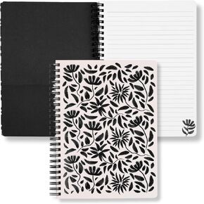 Steel Mill & Co Cute Mini Spiral Notebook, Small 8.25" x 6.25" Journal with Durable Hardcover and 160 Lined Pages for Journaling/Work/School, Hand Drawn Black Floral