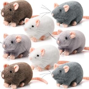 Honoson 8 Pcs Rat Stuffed Animal Mouse Plush Toy 7 Inch Fake Rat Small Stuffed Mice Bulk Cuddly Realistic Plushies for Birthday (Grey, Brown)