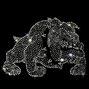 Set of 2 Silver Bling Bulldog 6'' Width Bedazzled Rhinestones Iron On Hotfix Transfer DIY Decal Emblem Patch