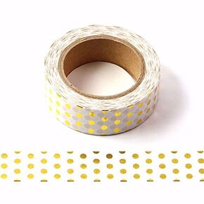 Syntego White and Gold Foil Polka Dots Decorative Washi Tape 15mm x 10 Meters