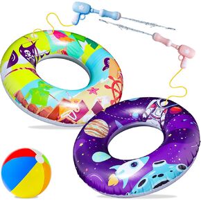 Finduwill Pack Pool يطفو مع أطفال مدافع مائية ، أنابيب سباحة قابلة للنفخ مع كرة الشاطئ ، وسباحة تطفو أنبوب داخلي مع مدافع بخ من تتراوح أعمارهم بين 8 و 12 عامًا ، وألعاب حفلة للسباحة على الشاطئ للبالغين