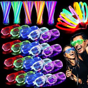 125 Pack Glow in The Dark Party Supplies Mardi Gras Throws Light Up Party Favors with 100 Glow Sticks and 25 Led Glasses Shutter Shades Sunglasses Neon Glow Accessories for Kid Adult Wedding Birthday