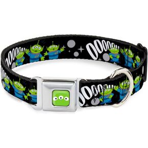 Dog Collar Seatbelt Buckle Toy Story 3 Aliens Ooooohhh Black White Gray 11 to 17 Inches 1.0 Inch Wide