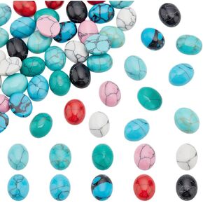PH PandaHall 48pcs Synthetic Turquoise Stone Cabochons 8 Colors Texture Gemstone Tiles Oval Flat Dome Bead Stone Cabochon Tile for Bracelet Necklace Earrings Cameo Jewelry Making 10x8mm