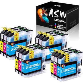 LC203 LC201 Color Ink Cartridges 12 Pack Replacement for Brother LC 203 XL LC201CL Ink for use with MFC-J480DW MFC-J880DW MFC-J4420DW MFC-J680DW MFC-J885DW (4 Cyan, 4 Magenta, 4 Yellow, 12 Pack)