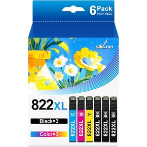 822XL Printer Ink Remanufactured Ink Cartridge Replacement for Epson 822XL Ink Cartridges Combo Pack Works with Workforce Pro WF-3820 WF-4833 WF-4820 WF-4834 WF-4830 Printer Ink 822 (6 Pack)