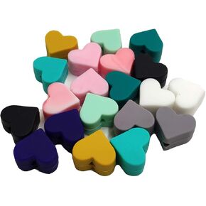 100pcs Silicone Heart Pearl Beads for Pen Accessory 14mm Mini Cute Silicone Heart Bead for Keychain Making DIY Mom Lanyard Beading Jewelry