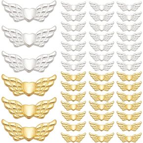 1 Box 100pcs Silver Wing Beads Small Wing Beads Alloy Metal Gold Silver Tibetan Style Butterfly Angel Fairy Heart Bead Bulk for Jewelry Making Wedding Christmas Decoration Bracelet Beading