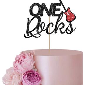 Black Guitar Cake Topper for 1st Birthday Boy, Baby Shower, 1 Pre-Packaged, Black
