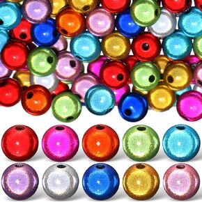 Hotop 400 Pcs Miracle Beads 8mm 3D Illumination Assorted Colors Round Multicolor Laser Reflective Spaced Beads Bubblegum Beads Lighting Appearance Glistening Under Sunshine and Light for DIY