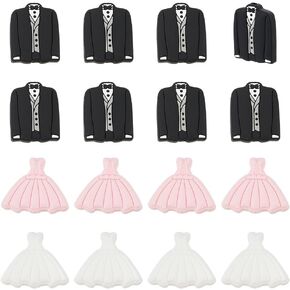 Webeedy 20pcs الزفاف سيليكون بؤري الخرز 3 أنماط لطيف كرتون زي الزفاف فستان ديي سيليكون حبات ناعمة مسطحة الفواصل لأساور أقلام القابلة للخرز مصنوعات كيس ديكور ، ثقب: 2 مم/0.08 "