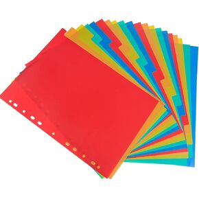 20 Tab Binder Dividers 3 Ring Plastic Binder Dividers with Tabs, Multicolor Notebook Dividers for 2/3/4/11 Ring Binders, Letter Size (8.2×11.6 Inch)