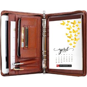 KISSKI Small A5 Planner Binder Portfolio for Men, 6 Ring Leather Zippered Padfolio Organizer with 1pc Notepad, Resume Document Folders for 5.5 x 8.5 Notepad, Tablet for iPad Mini/iPad Air 2, Black