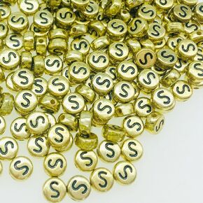 200Pcs Round Ancient Gold Letter E Beads,4x7mm Flat Vowel Letter-E Beads for Bracelets,Alphabet Beads for Jewelry Making DIY Necklaces Crafts Supply(Gold-E)