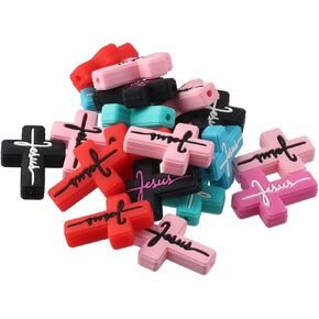 20Pcs Silicone Focal Silicone Beads,Colorful Silicone Cross Beads for Pens Bracelet Necklace Keychain DIY Craft