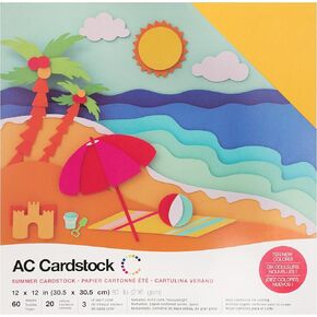 American Crafts 12x12 Card Stock Pack Summer, 60 Sheets Total 3 Sheets of 20 Colors Each, Arts Crafts Supplies Celebration Paper Card Stock Colored Card Stock For Printer Card Stock Colored Paper