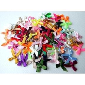 100Pcs Colorful Assorted Smallest Satin Ribbon Bows Size 10 mm, Tiny Embellishment Craft Artificial Applique Wedding Ribbons, Fabric Ribbons, Trim and Embellishments