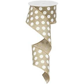 Polka Dot Wired Edge Ribbon, Beige White, Wreath Add On Bow, 2.5" 10 Yards RG0120701
