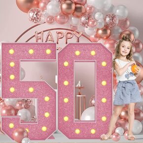 4FT Pink Marquee Light Up Numbers 5, Large Glitter Pink Mosaic Marquee Number with Light String, Pre-Cut Foam Board Kit Perfect for Birthday Party Decorations Anniversary, Events, Celebrations