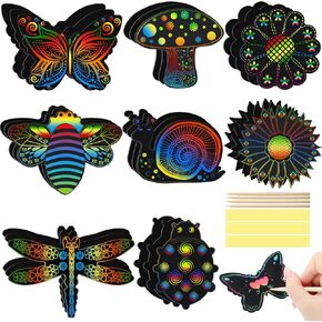 Eaasty 24 Pieces Animal Scratch Cards for Kids Butterfly Scratch Crafts Art Card Rainbow Spring Art Party Favors for DIY Crafts Home Decoration Project, 8 Styles