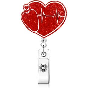 Heart Badge Reel with Heart Line Design - Cute Retractable ID Badge Holder Gifts for Nurses, Doctors, Medical Assistants, Healthcare Workers, and Students