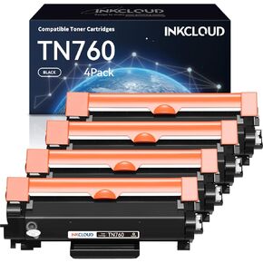 INKCLOUD TN760 High Yield Compatible Black Toner Cartridge for Brother TN-760 730 TN730 for HL-L2350DW L2395DW L2390DW HL-L2370DW MFC-L2750DW MFC-L2710DW MFC-L2730DW DCP-L2550DW Laser Printer (4 Pack)