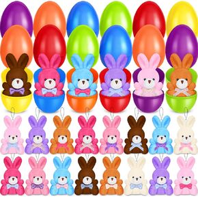 SpringFlower 24 Pack Easter Eggs with Plush Bunnies for Easter Eggs Hunt, Basket Stuffers Fillers, Easter Party Favors for Kids, Easter Basket Essentials, Classroom Easter Prizes
