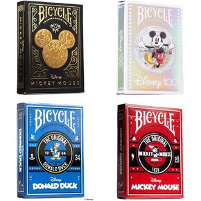 Bicycle Disney Playing Cards 4 Pack Bundle Disney 100, Mickey Black and Gold, Classic Cartoon Mickey Cartoon Donald Duck