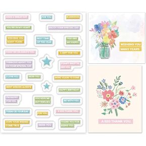 INFUNLY Multi-Color Silicone Stamps A4 Size Happy Birthday I Love You Sentiments Words Clear Word Stamps for Holiday Card Making DIY Scrapbooking Photo Album Decor