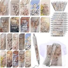 Yeaqee 200 Pcs Christian Gifts Set Include 50 Bible Verses Bookmarks Book Markers 50 Ballpoint Pens 50 Bible Notebooks 50 Organza Bags Christian Mother's Day Bulk Gifts for Church Women