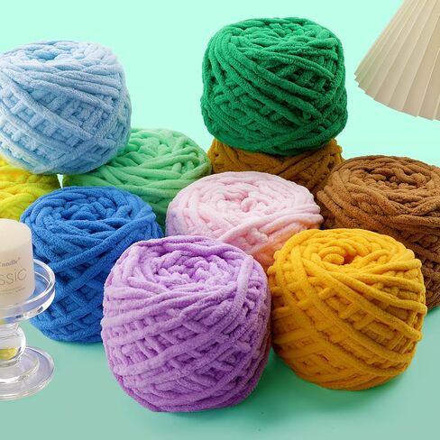 8 Pack Chunky Chenille Yarn for Crocheting - 592 Yards Soft Baby Blanket Yarn - Plush Fluffy Yarn for Knitting Crafts, Amigurumi - Beginner Yarn 28 Oz/800 G (Pack A) in Saudi Arabia