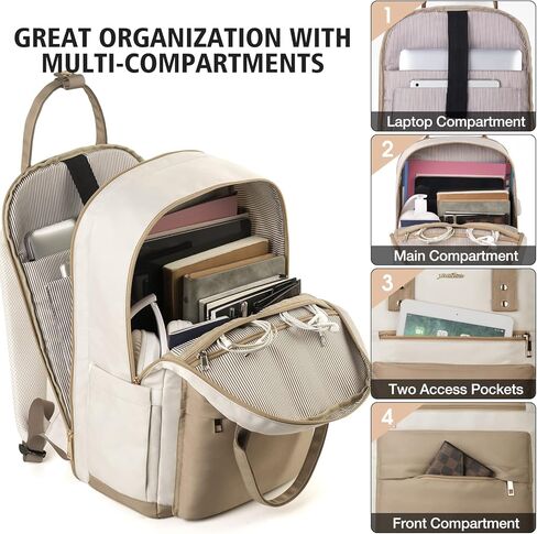 YAMTION Laptop Backpack for Women Bookbag School Backpack with Charger,Aesthetic Computer Backpacks for High School Teen Girls Office College Students Nursing Work,Mochila Mujer,Beige in Saudi Arabia