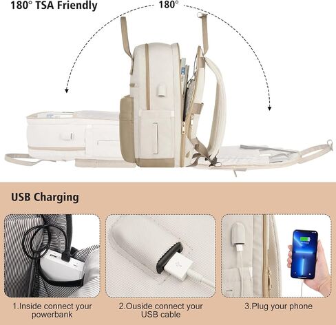 YAMTION Laptop Backpack for Women Bookbag School Backpack with Charger,Aesthetic Computer Backpacks for High School Teen Girls Office College Students Nursing Work,Mochila Mujer,Beige in Saudi Arabia