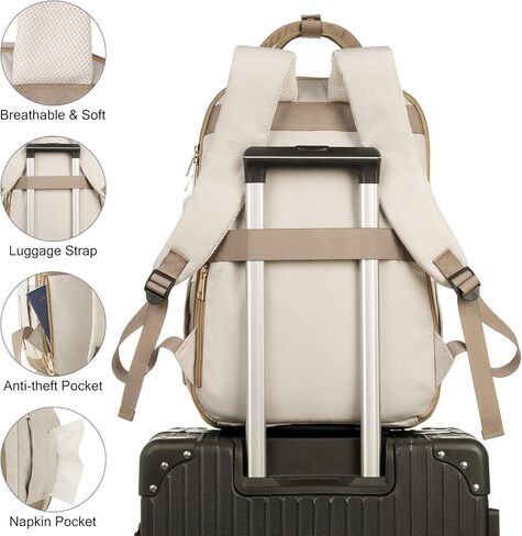 YAMTION Laptop Backpack for Women Bookbag School Backpack with Charger,Aesthetic Computer Backpacks for High School Teen Girls Office College Students Nursing Work,Mochila Mujer,Beige in Saudi Arabia