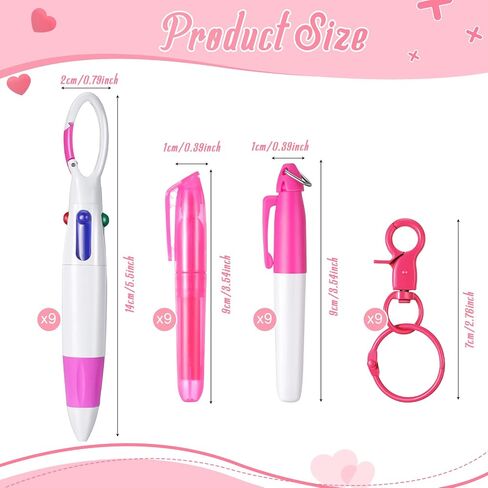 Geyoga 36 Pcs 9 Set Mini Highlighter Nurse Pen Pack Set Nurse Pens for Badge Include 9 Mini Highlighters, 9 Marker, 9 Retractable Ballpoint, 9 Nursing Keychain Gifts(Pink) in Saudi Arabia